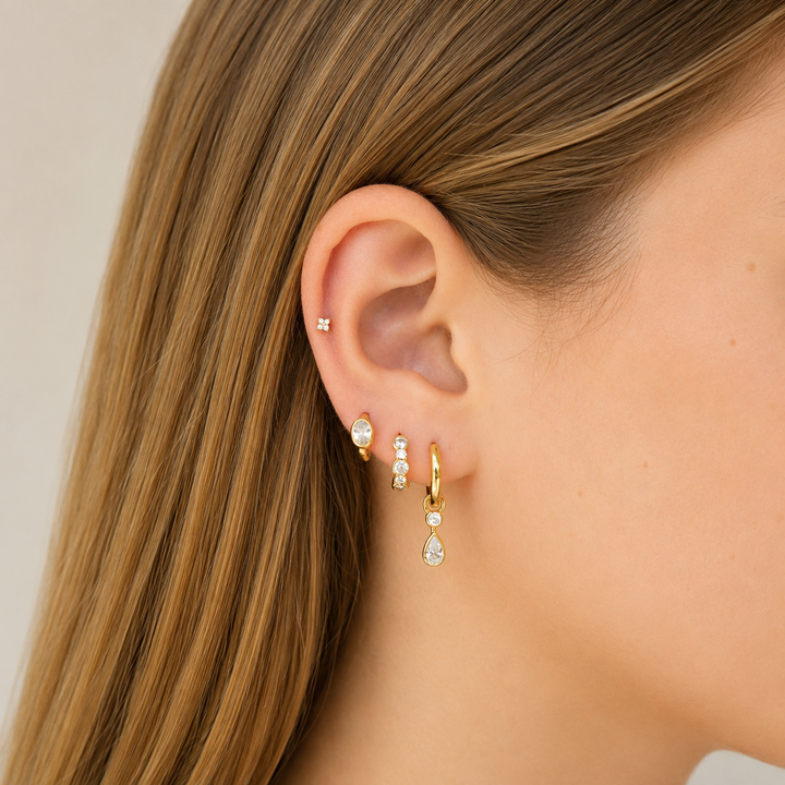 Gold Alternating Half Bezel Huggies-Embark Fine Jewelry
