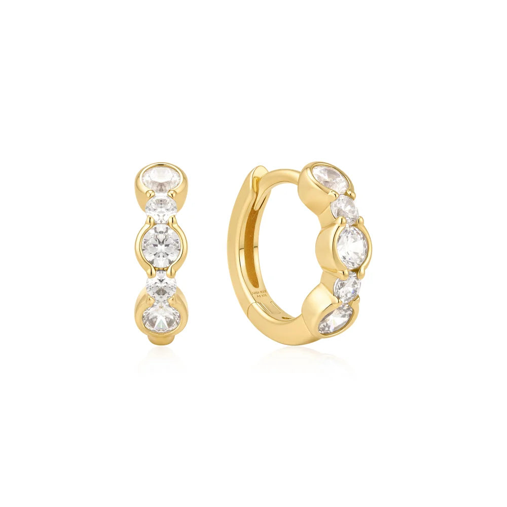 Gold Alternating Half Bezel Huggies-Embark Fine Jewelry