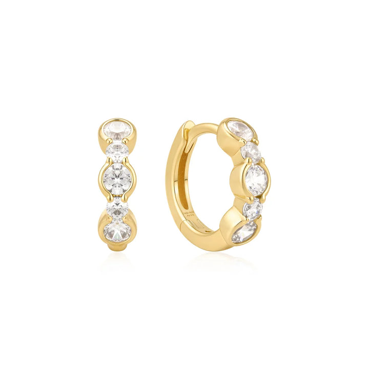Gold Alternating Half Bezel Huggies-Embark Fine Jewelry
