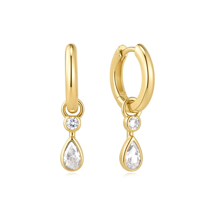 Gold Bezel Dangle Teardrop Hoops-Embark Fine Jewelry