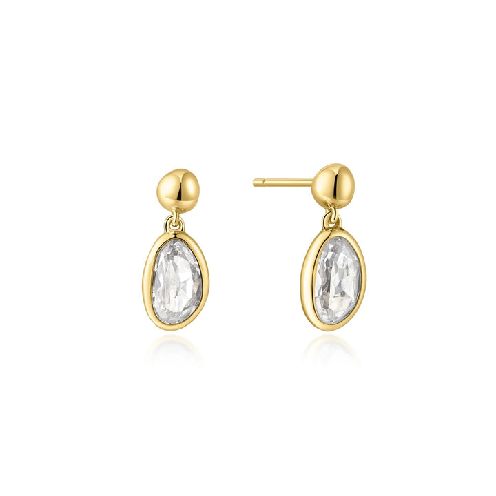 Gold Bezel Pebble Dangle Studs-Embark Fine Jewelry