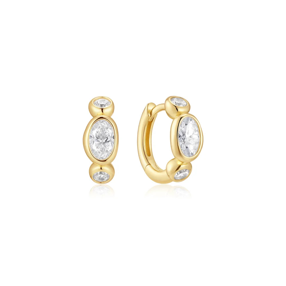 Gold Bezel Pebble &amp; Round Huggie Hoops-Embark Fine Jewelry