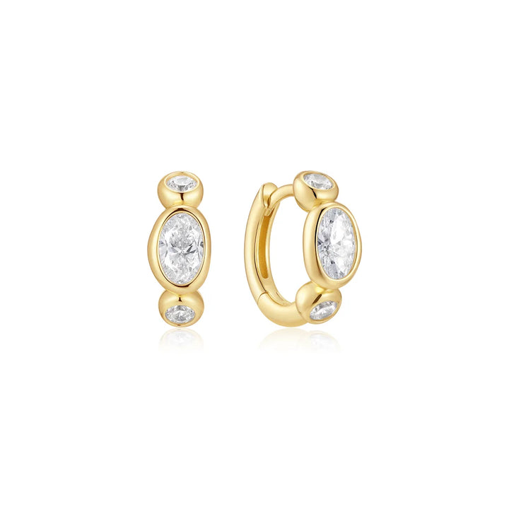 Gold Bezel Pebble &amp; Round Huggie Hoops-Embark Fine Jewelry
