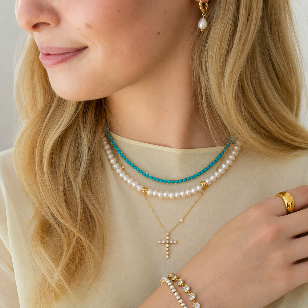 Gold Knot & Pearl Station Necklace-Embark Fine Jewelry