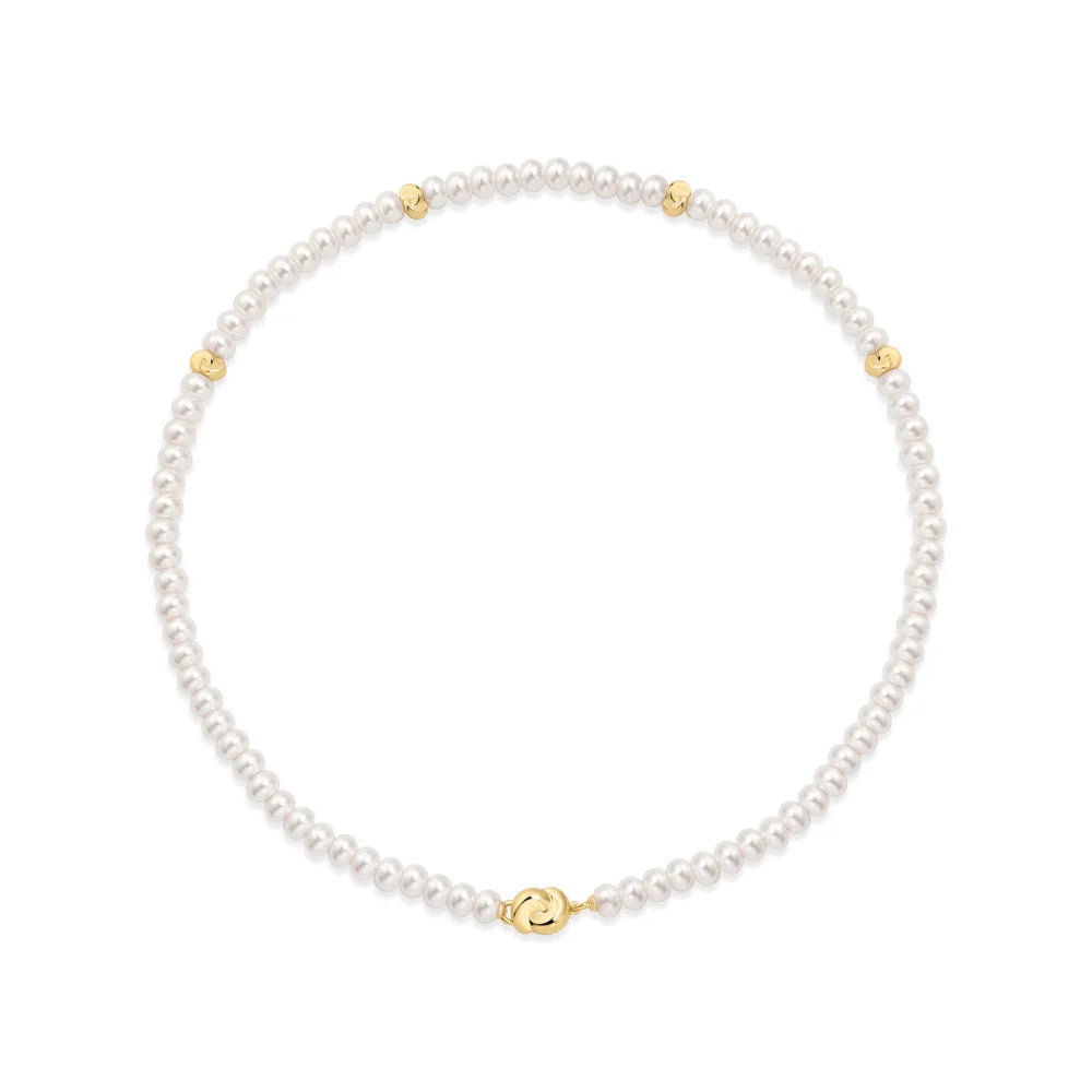 Gold Knot &amp; Pearl Station Necklace-Embark Fine Jewelry