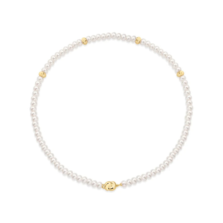 Gold Knot &amp; Pearl Station Necklace-Embark Fine Jewelry