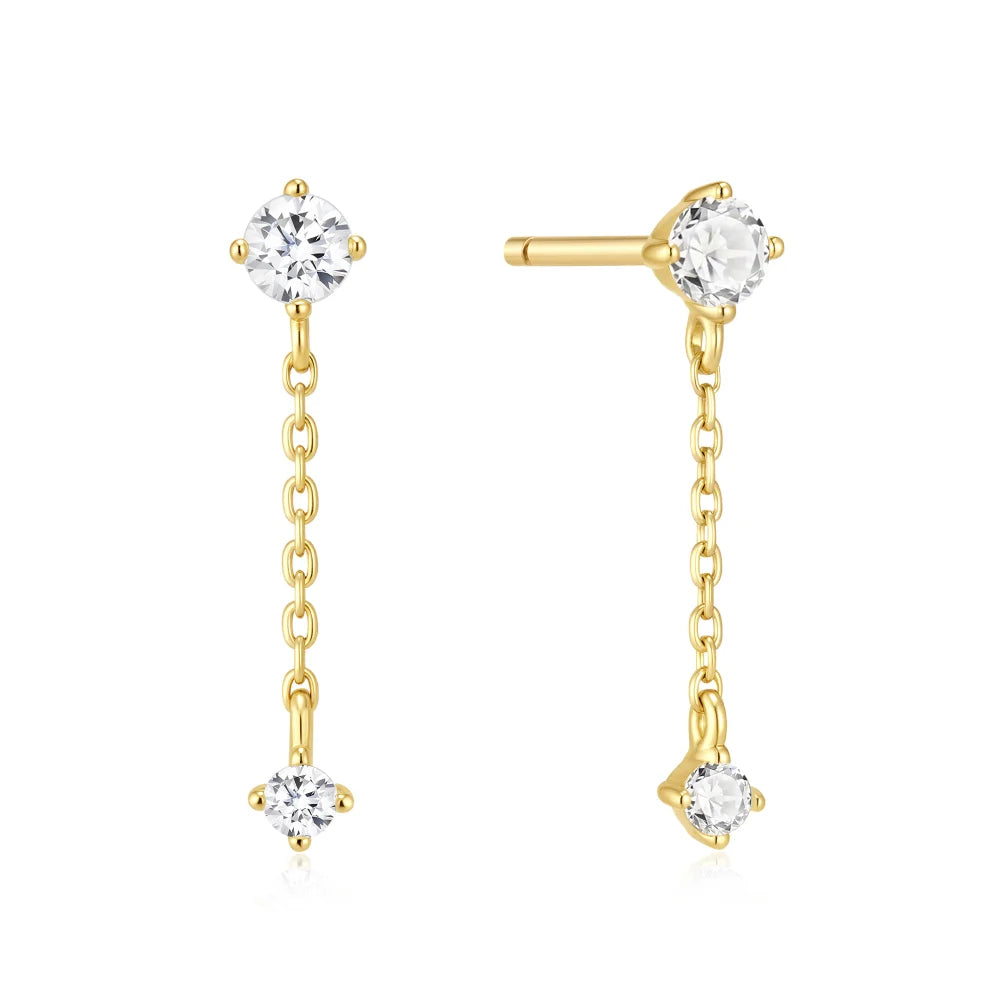 Gold CZ Drop Dangle Studs