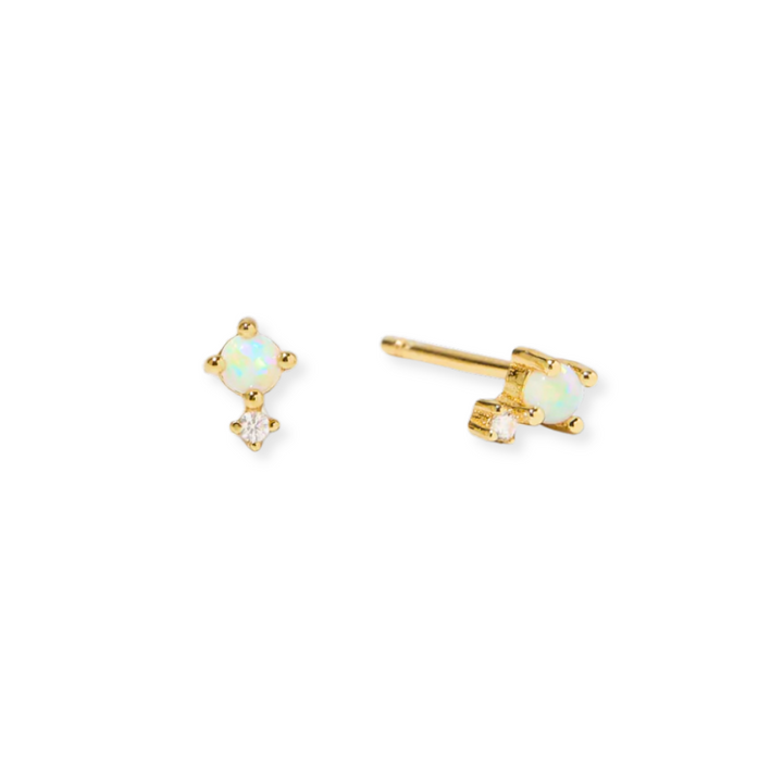 Tiny Opal & CZ Stud