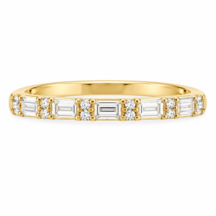 14K Baguette &amp; Round Diamond Double Row Band