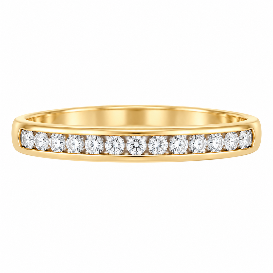 14K Natural Round Diamond Channel Wedding Band