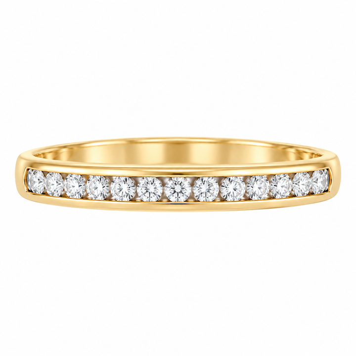 14K Natural Round Diamond Channel Wedding Band