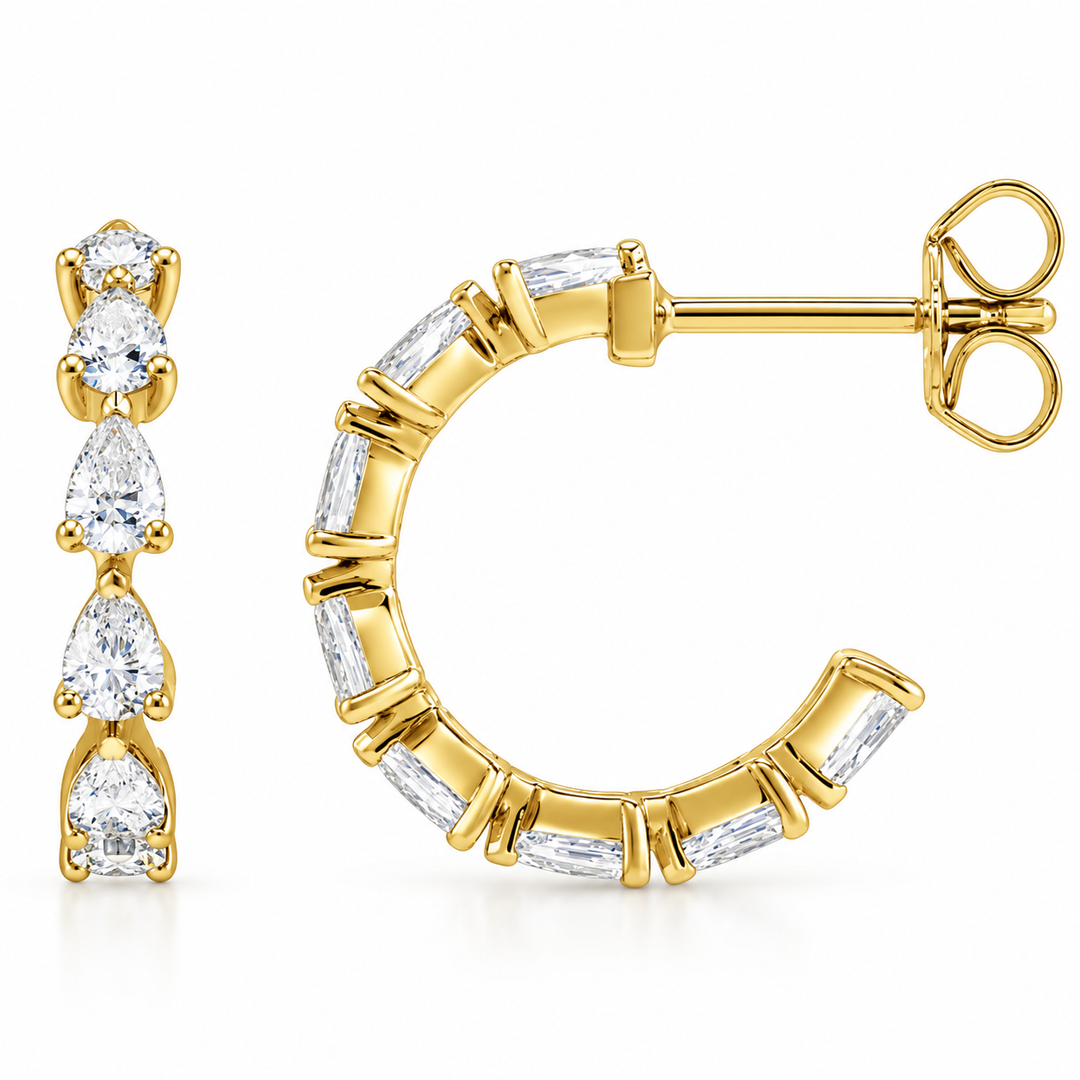 14K 1 1/4 CTW Pear Diamond Huggies