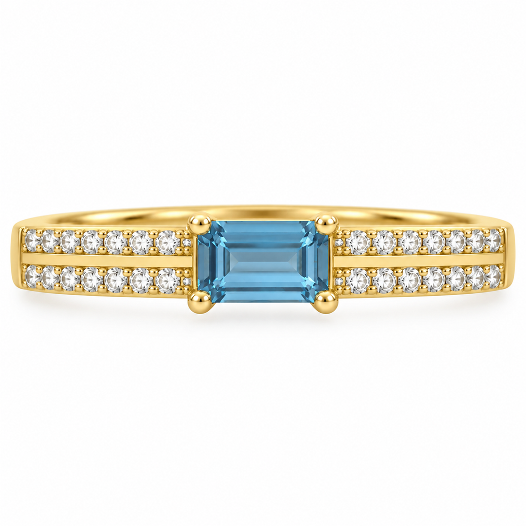 14K Gemstone &amp; Diamond Parallel Ring