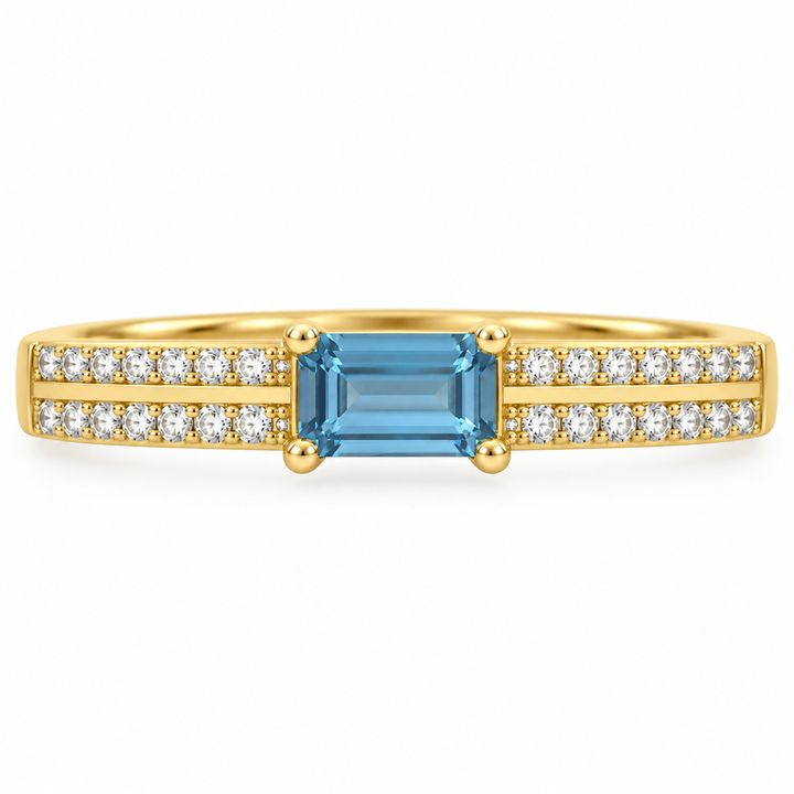 14K Gemstone &amp; Diamond Parallel Ring