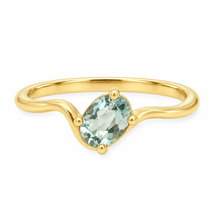 10K Curved Oval Green Sapphire Pinky Ring