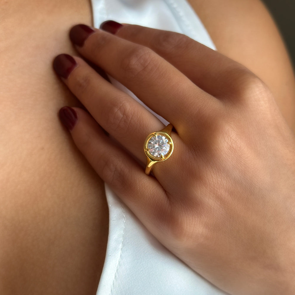 Goldie Signature 14K yellow gold engagement ring with a round 2 CT diamond.