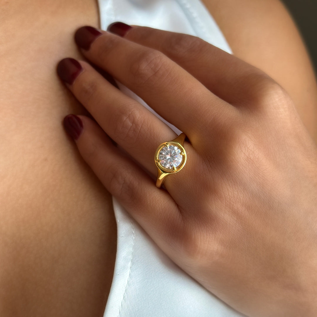 Goldie Signature 14K yellow gold engagement ring with a round 2 CT diamond.