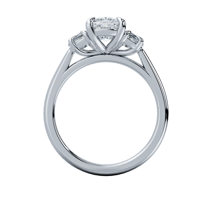Hailey Signature 14K white gold engagement ring with a 2 CT center diamond and half moon side stones.