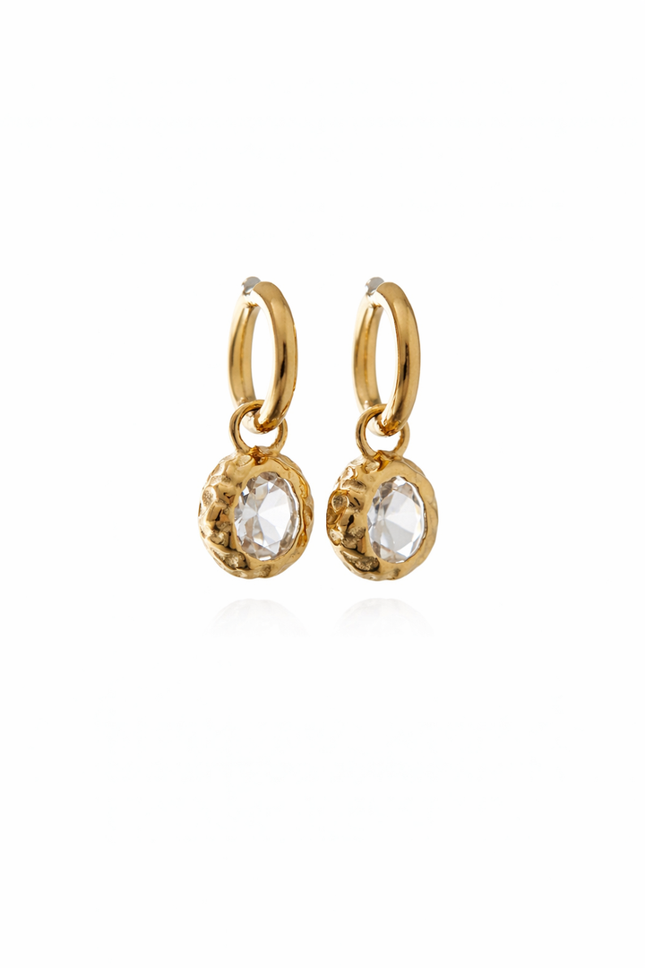Hammered Bezel CZ Drop Huggies