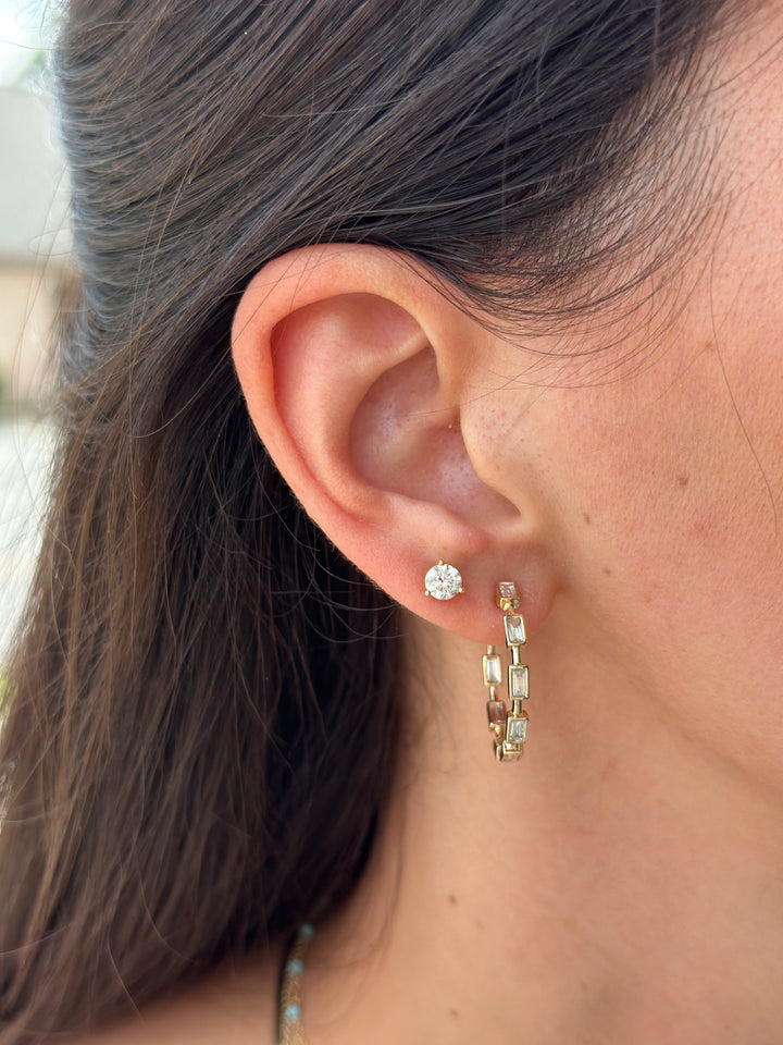 14K 1 1/4 CTW Lab Grown Diamond Bezel Baguette Hoops