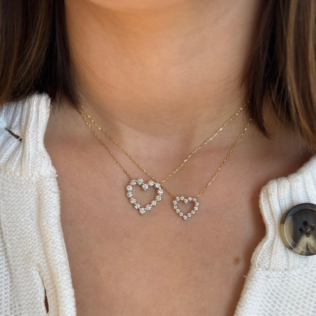 14K Two-Tone Diamond Open Heart Necklace