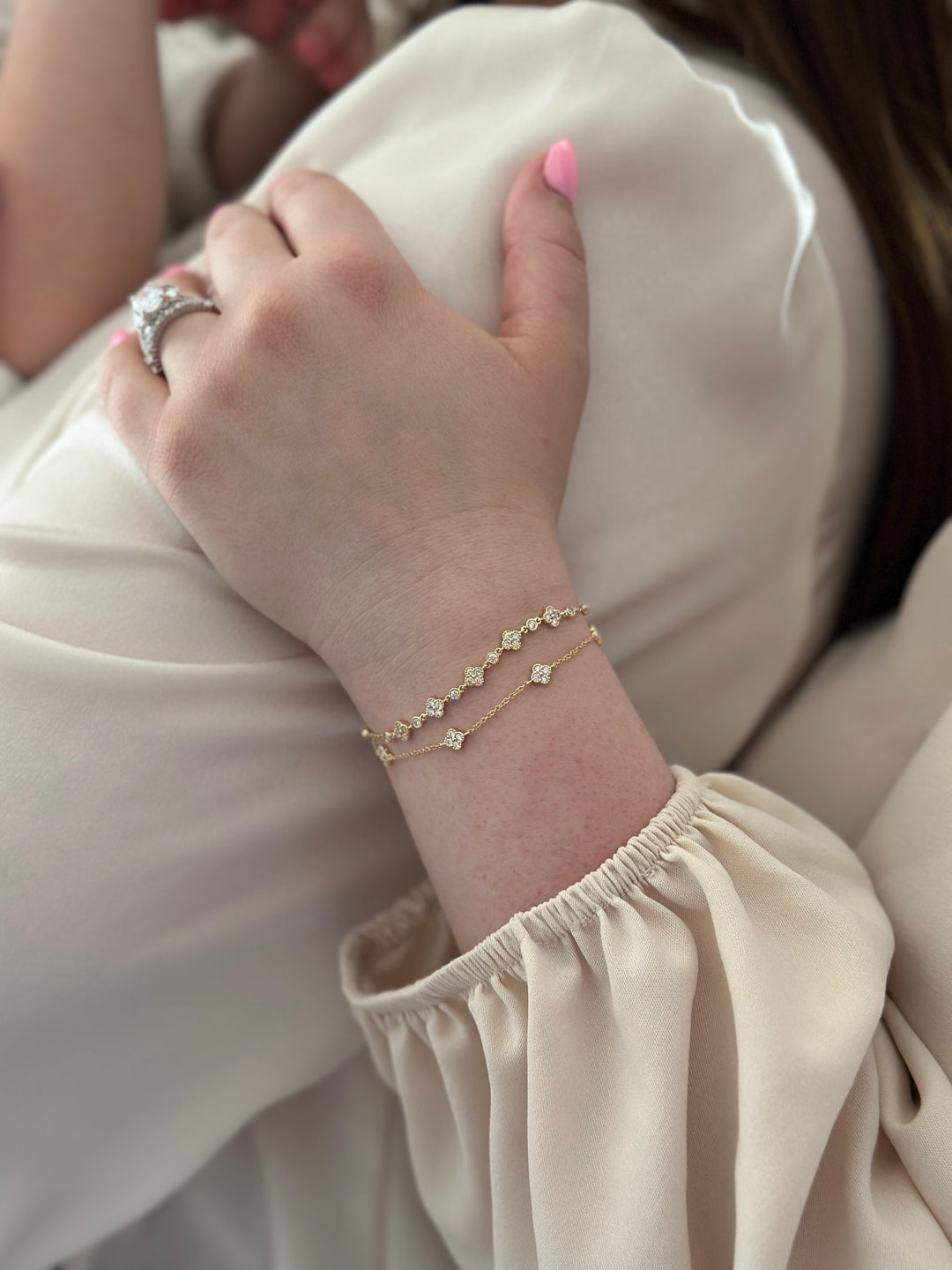 14K Diamond Clover Station Bracelet