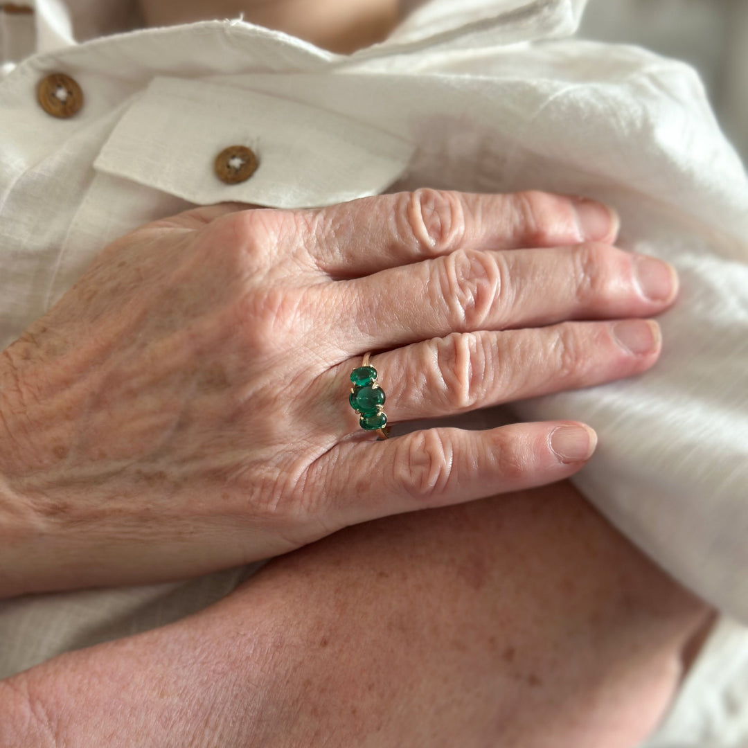 14K Three-Stone Cabochon Ring