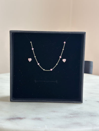 Pink Heart Satellite Necklace & Earring Set
