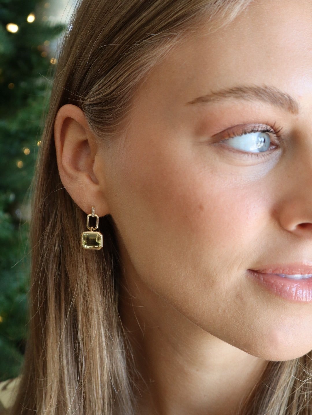 14K Emerald-Cut Lemon Quartz & Diamond Drop Earrings