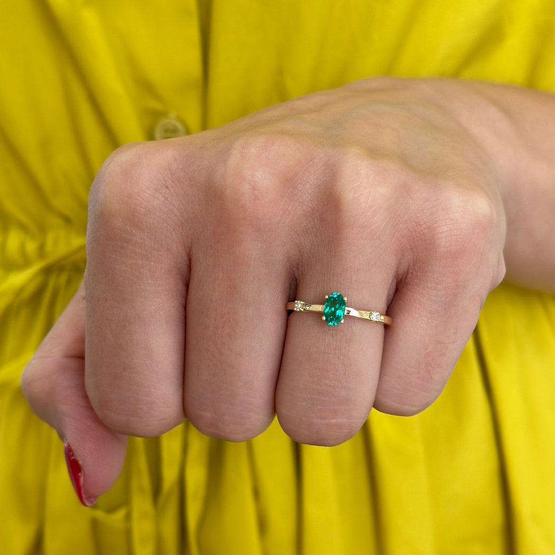 14K Lab Grown Emerald & .05 CTW Natural Diamond Ring