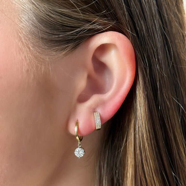 14K Two-Tone Diamond Drop Huggies