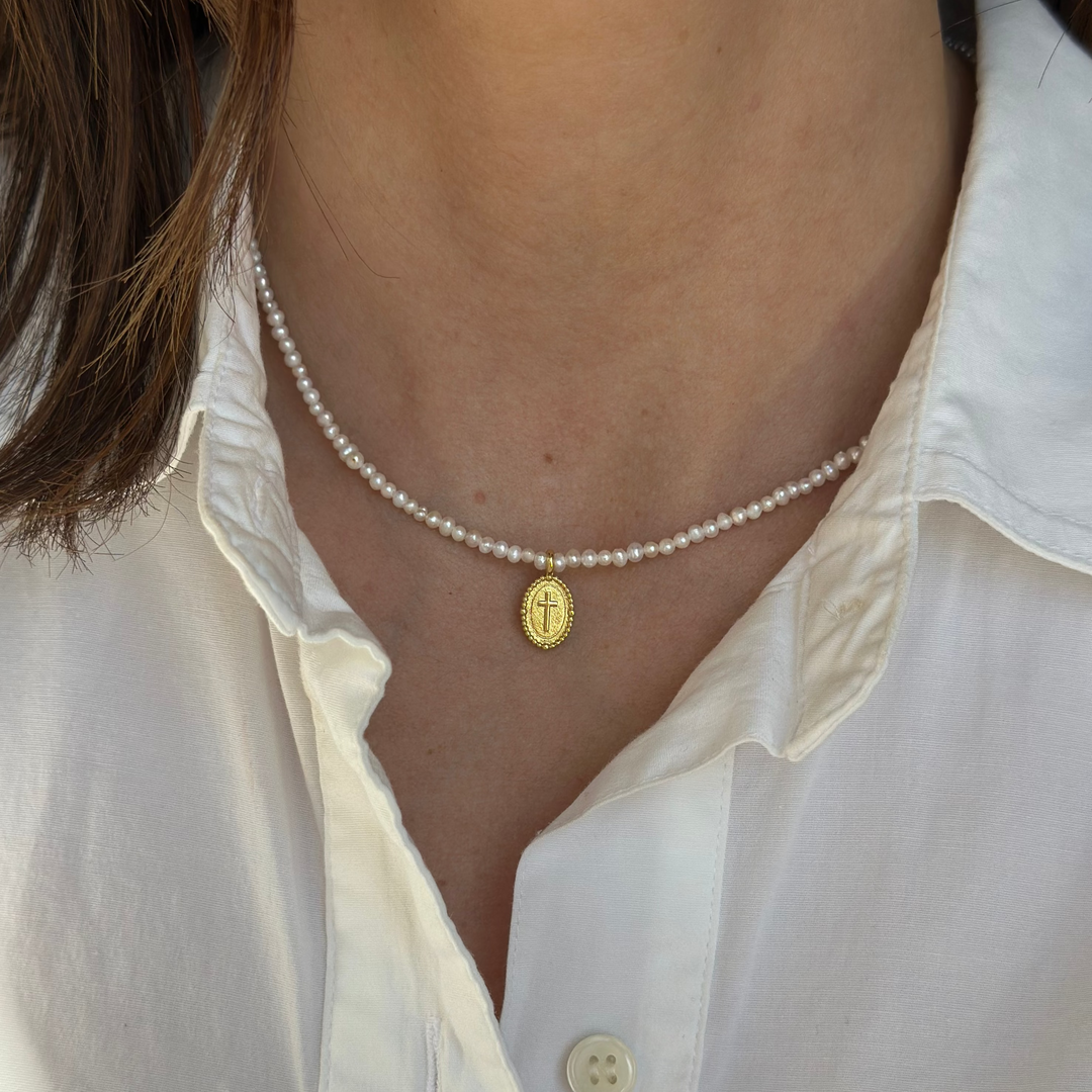 Pearl Cross Pendant Necklace