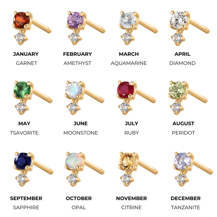 14K Birthstone & White Sapphire Stud