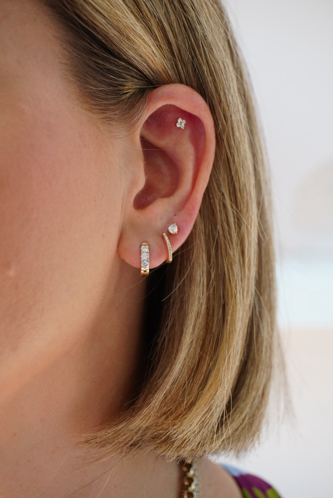 14K 0.74 CTW Lab Grown Trio Diamond Huggie Hoops