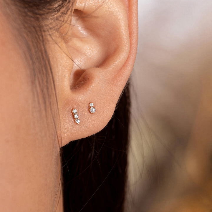 14K Triple Diamond Bar Stud