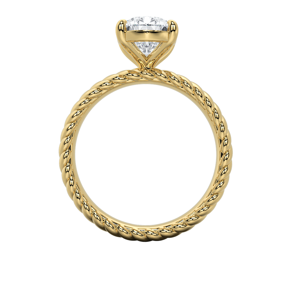 Jenn engagement ring: gold rope band with a sparkling emerald-cut diamond.