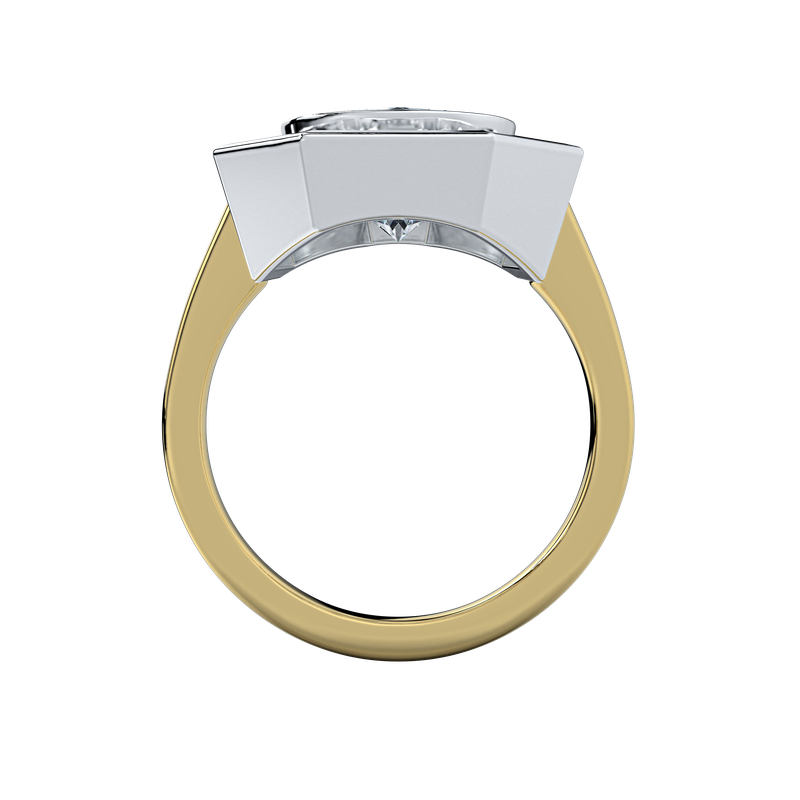 Josephine UNBRIDALED engagement ring with a gold band and silver octagonal setting.
