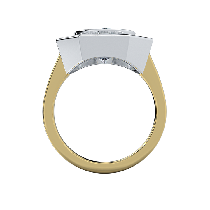 Josephine UNBRIDALED engagement ring with a gold band and silver octagonal setting.