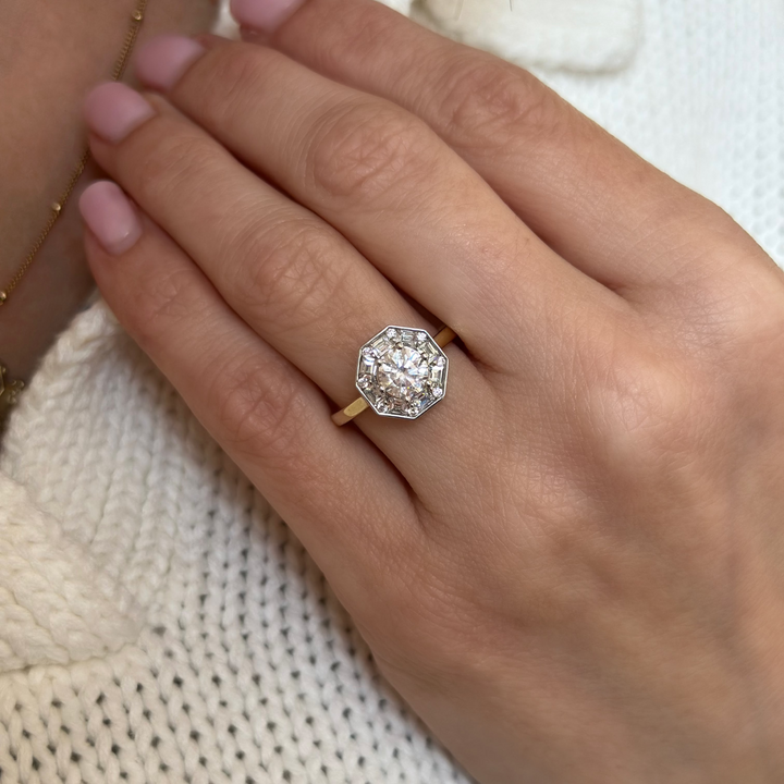 Josephine UNBRIDALED vintage-inspired engagement ring with an octagonal diamond setting on a gold band.