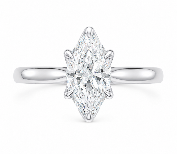 Leighton Signature 14K white gold engagement ring with a marquise diamond solitaire.
