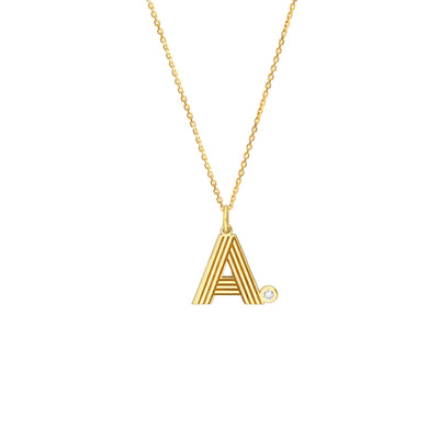 14K Block Lined Initial Diamond Necklace