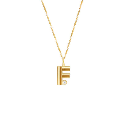 14K Block Lined Initial Diamond Necklace