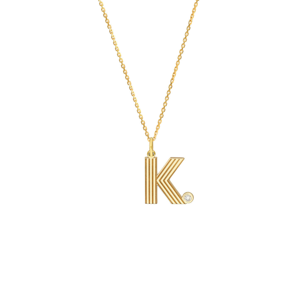 14K Block Lined Initial Diamond Necklace