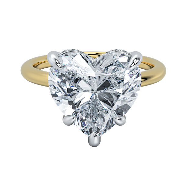 Margot engagement ring with a heart-shaped diamond, yellow gold band, and petite hidden halo.