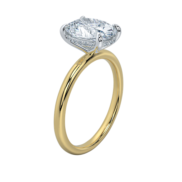 Margot Signature engagement ring with a 2 CT diamond, 14K yellow gold band, and white gold hidden halo.