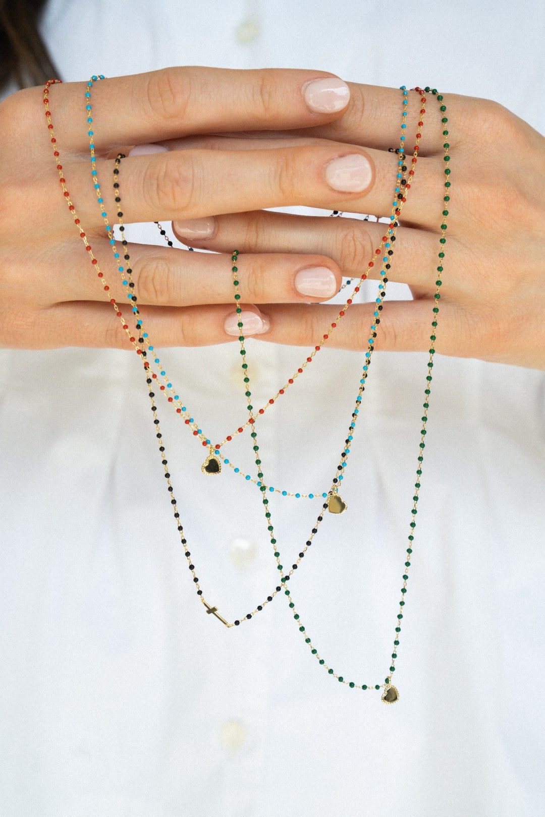 Mini Beaded Side Cross Necklace