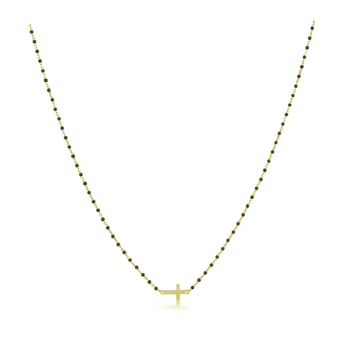 Mini Beaded Side Cross Necklace