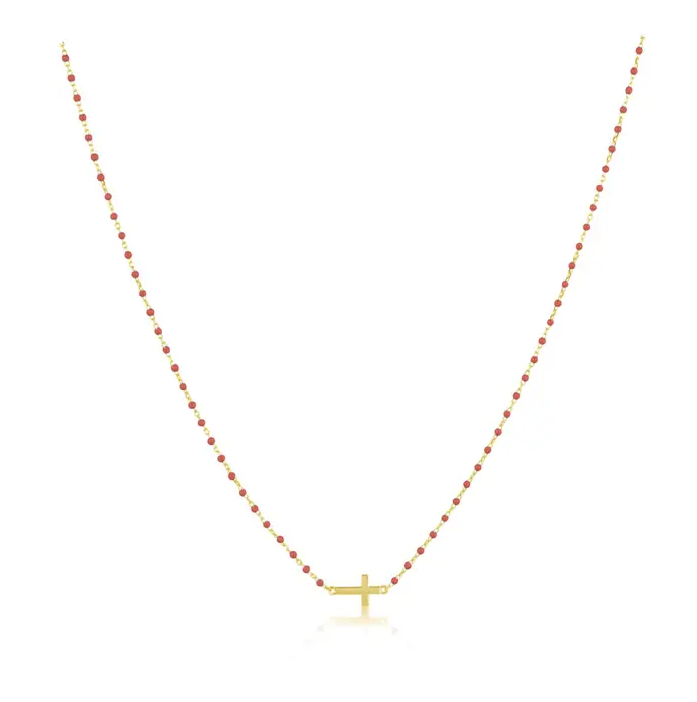 Mini Beaded Side Cross Necklace