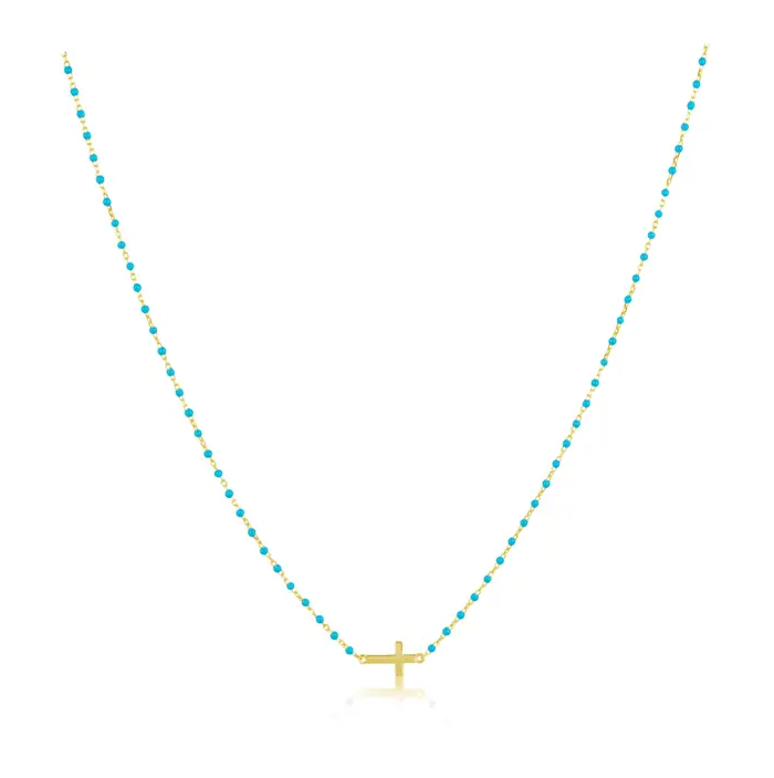 Mini Beaded Side Cross Necklace