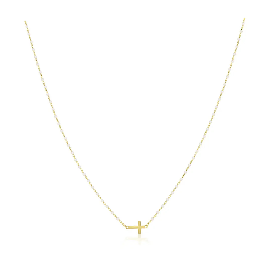 Mini Beaded Side Cross Necklace